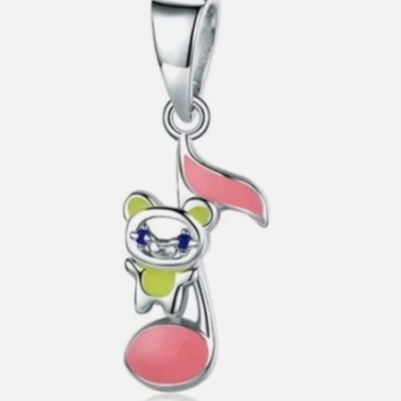 Silver Pendant with Pink and Green Accents - Picture 1 of 1